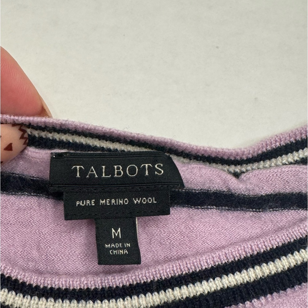 Talbots Purple and Black Striped Pure Merino Wool Sweater Size Medium - Picture 5 of 5